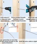 Installation steps for Stainless Steel T316 Swage Lag Screws For Wood Posts One Eighth Inch Deck Railing Kit 60 Pack with tools.