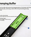 Damping buffer detail of Smooth As Butter 16 Inch Push To Open Auto Rebound Soft Close Drawer Slides with green components