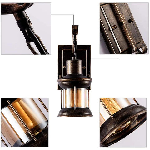 Close-up of Vintage Glass Wall Sconce 2 Pack Rustic Nordic Style Wall Lights Retro Black Painted Finish detailing