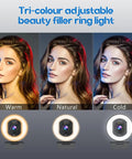 Next Level 4K Webcam With Adjustable Ring Light And Crisp Built In Microphone For Live Streaming in warm, natural, and cold light settings.