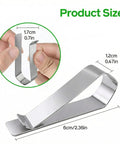 Six Pack Premium Stainless Steel Clips With 3M Adhesive for DIY Car Sun Visor Mounts, product size detail with dimensions.