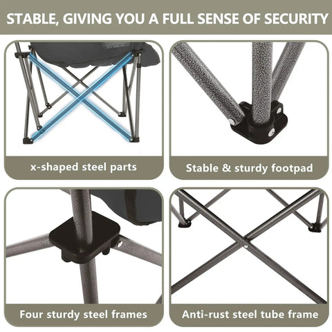 Oversized Padded Camping Chairs Set of 2 for Adults, Heavy Duty Foldable Lawn Chairs With XL Wide Seat and 450LBS Capacity frame details