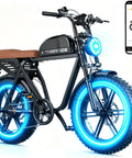 Adult Electric Bike 009 Commuter E Bike with smooth pedal assist, long range battery, quiet motor, shown with glowing wheels