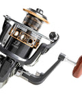 Spinning Fishing Reel With Left Right Interchangeable Wooden Handle, Heavy Metal Body, Smooth 5.2 To 1 Gear Ratio, 13 Ball Bearings