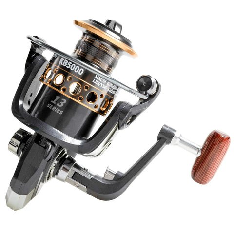 Spinning Fishing Reel With Left Right Interchangeable Wooden Handle, Heavy Metal Body, Smooth 5.2 To 1 Gear Ratio, 13 Ball Bearings