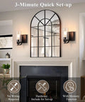 Set Of Two 8 Inch Battery Wall Sconces With Clear Glass, Farmhouse Indoor Lighting, 4000k Neutral White, Rechargeable Remote Dimmable Fixtures, All Day Glow And Zero Wiring Hustle For Bathroom Or Bedroom, mounted beside a mirror.