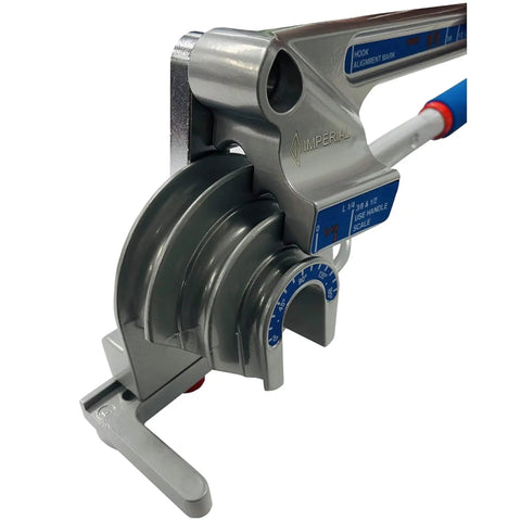 Rock Solid Heavy Duty Triple Head Tube Bender Built For No Sweat 180 Degree Copper And Steel Air Conditioning Line Bending With Clear Calibrated Size Markings, detailed close-up view.