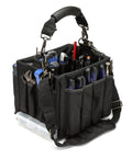 Heavy Duty Four Drawer Rolling Utility Cart For Workshop Garage And Warehouse With Slick Storage Layout And Included Tool Bag, compact tool bag with various tool slots.