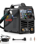 Dual Voltage Plasma Cutter 110 And 220 Volt, 50 Amp Inverter With Pilot Arc, Large LED Display, shown with accessories and connectors.