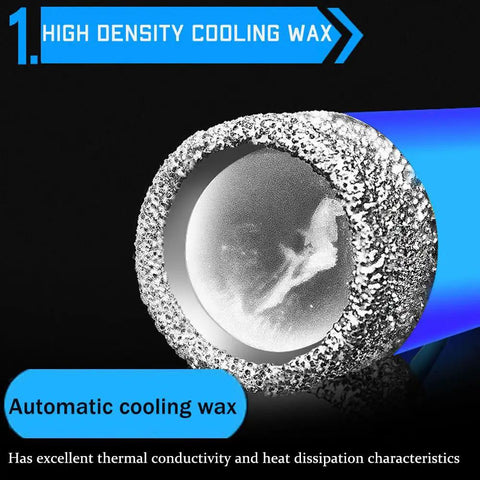 Close-up of Quarter Inch Diamond Core Drill Bits Set Tile Hole Saw Kit Vacuum Brazed U Type Slot High Density Cooling Wax