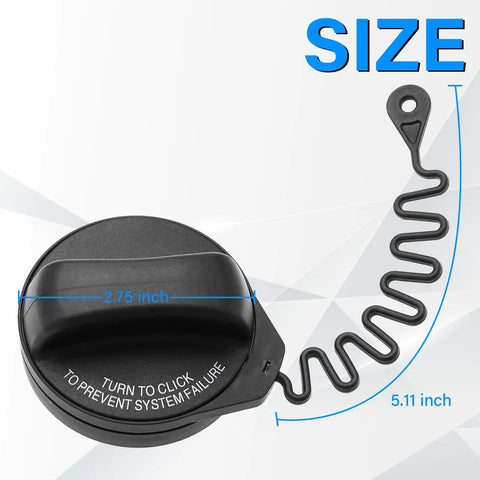 Volvo Gas Cap Replacement 31392044 Easy Install Direct Swap dimensions, showing 2.75 inch cap size and 5.11 inch leash.