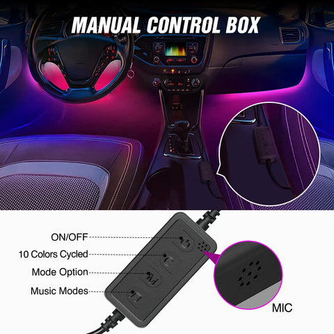 Lit Dream Color RGB-IC USB Interior LED Light Strips 12V DC Multicolor Footwell Under-Dash Kit manual control box in car setup