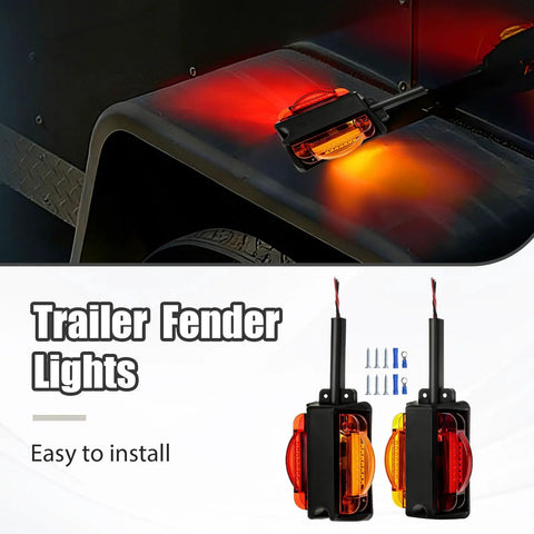 Two Pack Prewired Trailer Fender Lights Amber Front And Red Rear LEDs High Visibility Clearance Marker Lamps For Trucks Campers And RVs Easily Install Fender Marker Light Kit For Safer Road Travel