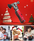 14-In-1 Multitool Camping Axe Hatchet with knife, hammer, saw, bottle and can opener displayed with holiday gifts.