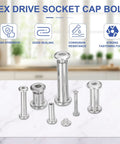Top Shelf 304 Stainless Steel Chicago Screws Binding Posts Hex Socket Cap Bolts Silver 20 Pack M2x3mm displayed on a countertop.