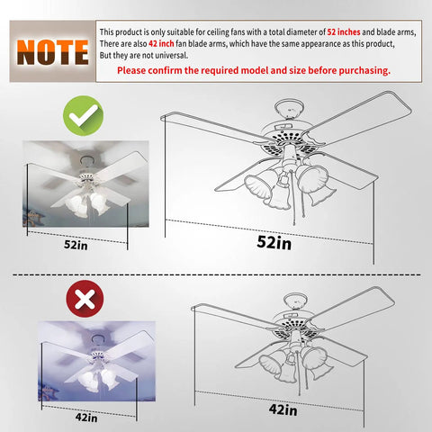 Comparison of 52in and 42in ceiling fan for 52 Inch Ceiling Fan Blade Arm Set Replacement Kit Five Arms For SL2P Mount