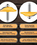 Diagram showing features of Three Piece Router Bit Set With Half Inch Shank For Round Over Raised Panel Cabinet Doors Ogee Rail And Stile Woodworking Bits Built For DIYers With Carbide Cutters For Groove And Tongue Milling.