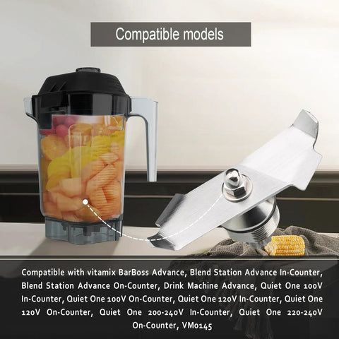 Advanced Series 48 And 64 Oz Food Blender in Silver with fruit blend and blade; compatible with Vitamix BarBoss Advance models