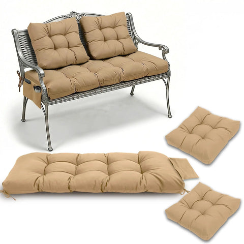 3 Piece Outdoor Wicker Chair Cushions Set for Patio Loveseat and Chaise 47x19x4 Inch Waterproof Cushions with 2 Khaki Chair Cushions