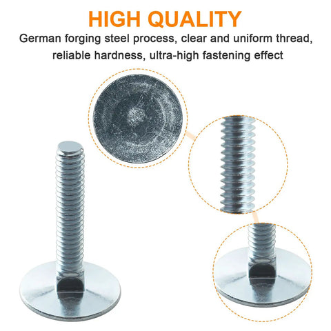 10 Pack Hella Sturdy Elevator Bolts 1/4-20 X 1-1/2 Inch Flat Head Heavy Duty Fasteners Built Damn Tough For Flush Countersunk Deck Wood Framing showing detailed steel bolt and flat head design.