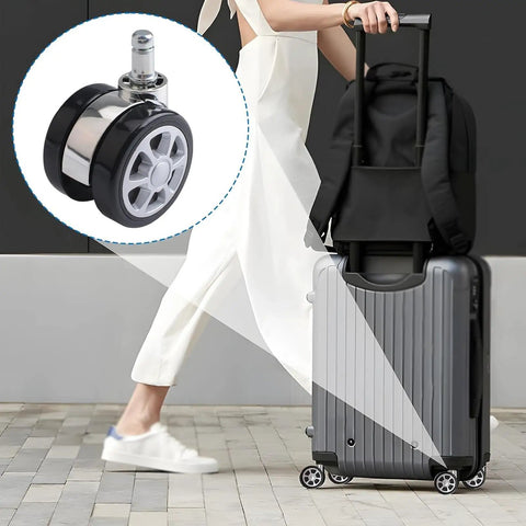 Heavy Duty Office Chair Caster Wheels 2.5 Inch Polyurethane Swivel Rollers Locking Glide shown on rolling luggage.