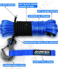 Synthetic Winch Rope Kit One Quarter Inch By Fifty Feet With Ten Thousand Pound Break Strength Blue Protective Sleeve Forged Hook Rubber Stopper And Safety Pull Strap Built Tough For ATV UTV Off Road Recovery, blue rope with hook