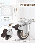 Heavy Duty Top Tier 2 Inch Caster Wheels Set Of 4 With Parking Brakes Silent Non Marking Rubber dimensions chart showing sizes.