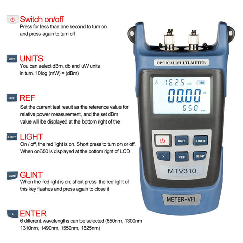 Fiber Optic Power Meter With Light Source for CCTV and Networking, SC FC Connector Test Tool, Portable Optical Meter with screen and buttons