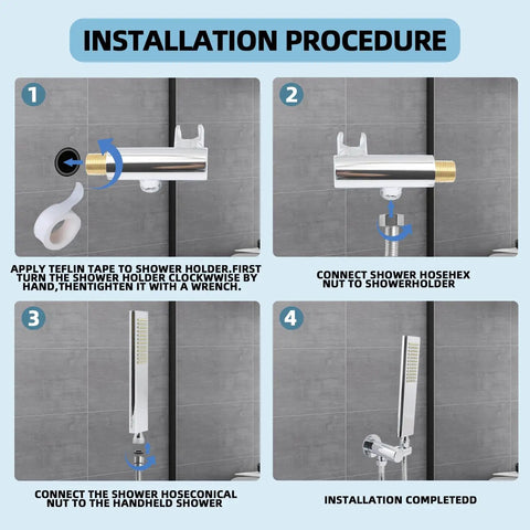 Solid Brass Handheld Shower Head With Arc Design High Pressure Chrome Finish installation steps on tile wall