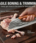 Hand Forged Chef Knife And Cleaver Set With Leather Sheath, Carbon Steel Viking Meat Cleaver on wooden board with chicken