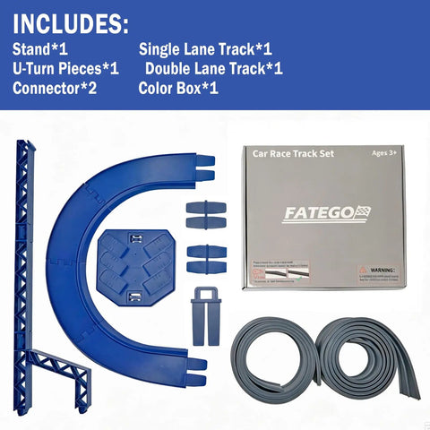 Flexible Dual Lane Race Track Set With U Turn Design For Kids 13 Feet Of Track Length DIY Curves components and box