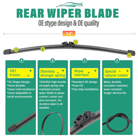 Volvo Windshield Wiper Blades Replacement Set 24 Inch Front, 20 Inch Front, 14 Inch Rear All Weather materials and features