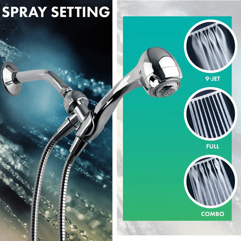 Earth Spa 3-Spray Handheld Shower Head 1.5 GPM Chrome Wall Mount With 2.7-Inch Face showcasing spray settings