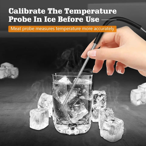 Hand calibrating 2 Pack Temp Meat Probe Replacement For Pellet Grills And Smokers With 3.5 mm Plug Probes in ice water.