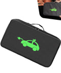 Hella Durable EV Charging Cable Storage Bag And Waterproof Auto Gear Organizer, Portable Shock Absorbent Rectangle Case For Jumper Cables And Truck Tools, Whip Safe Travel Pouch, Black with green car logo.