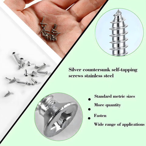 Flat Head Self Tapping Screws Kit With 1320 Pieces In 304 Stainless Steel M1 To 2.2 Sizes, tiny screws shown with details.