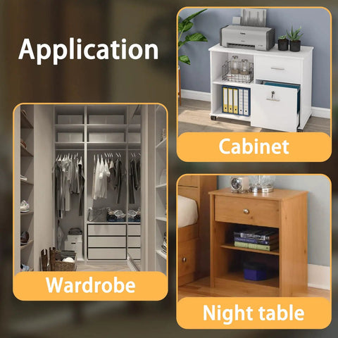 Application of 50 Pcs Drawer Repair Wedges And Screws Kit For Sagging Drawers Plastic Angle Fasteners on cabinet, wardrobe, and night table