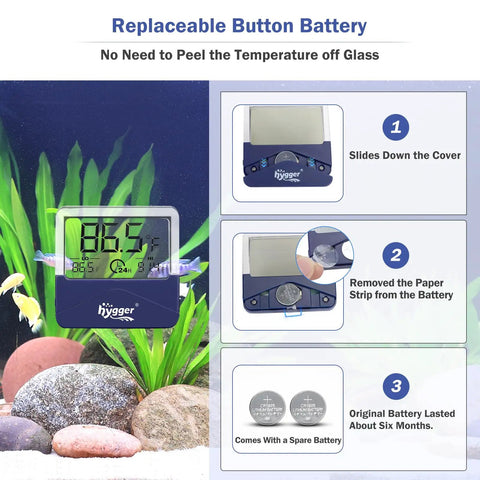 Digital Aquarium Thermometer With LCD Display Stick On Sensor For Saltwater And Freshwater Tanks Real Time Readout Max And Min Temperature For Your Fish Amphibians Reptiles And More Cordless Easy To Install on aquarium glass