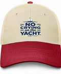 Low Profile Womens Trucker Hat With Dope Vintage Vibe Breathable Cotton Cap with red brim and 'No Crying on the Yacht' text