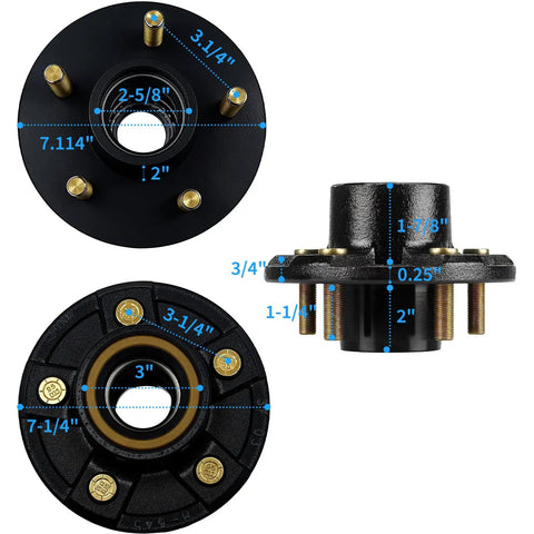 Two Pack 2000 Lb Trailer Hub Kit With 4.5 Inch Bolt Circle 5 Lug BT8 Spindle 1 Inch Round 84 Spindle Includes Nut Washer And Cotter Pin