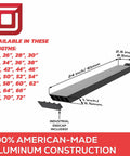 Diagram showing available lengths and dimensions of Heavy Duty 42 Inch Double Sided Kitchen Island Countertop Bracket in ribbed aluminum.