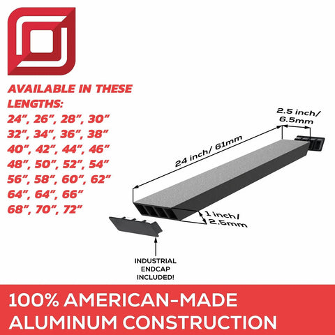 Diagram showing available lengths and dimensions of Heavy Duty 42 Inch Double Sided Kitchen Island Countertop Bracket in ribbed aluminum.