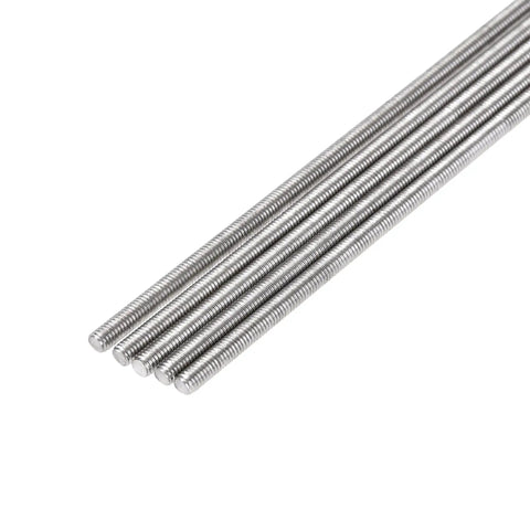 Set Of 5 Grade 304 M3 X 350mm Fully Threaded Stainless Steel Rods Right Hand Long Screws heavy duty close-up view.