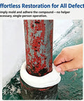 Person applying Straight Up Tough Steel Reinforced Epoxy Putty around a rusted metal pipe for repairs.