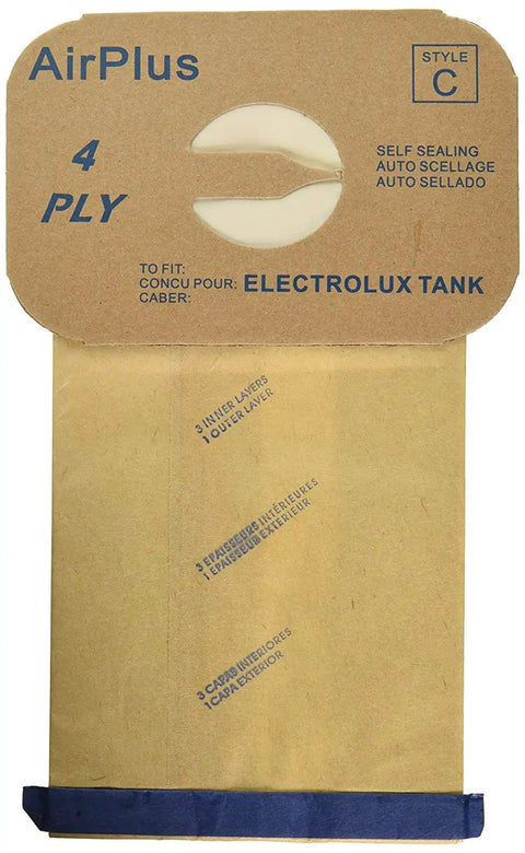 Front view of 48 Pack 4-Ply Type C Vacuum Bags For Electrolux Canister Vacuums Fits Models L E G Super J Golden J Silverado