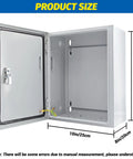 Steel wall-mounted electrical junction box with lock, NEMA 4X indoor/outdoor waterproof enclosure, 16x12x8 inches.