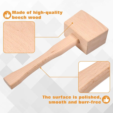 9.5 Inch Beech Wood Mallet for DIY woodworking, showing polished beech wood surface and ergonomic handle