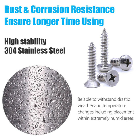 570Pcs Self Tapping Screws Assortment Kit M3 M4 M5 M6 304 Stainless Steel Screws demonstrating corrosion resistance.