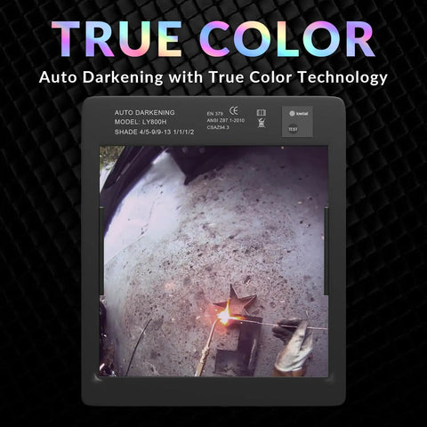 True Color Auto Darkening Welding Helmet With Large Viewing Screen 3.93 By 3.66 Inches Solar Powered Shield Shade Range 4 To 9 And 9 To 13 For TIG MIG ARC Grind Cut Mode Welding Mask
