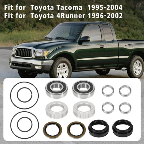 16 Piece Rear Axle Bearing And Seal Kit For Toyota Tacoma 1995 Through 2004 And 4Runner 1996 Through 2002 Replacement Part Numbers 90520 36045 42423 20010 90363 40020 Built To Last Beefed Up Heavy Duty Truck Axle Repair Kit displayed with truck in background